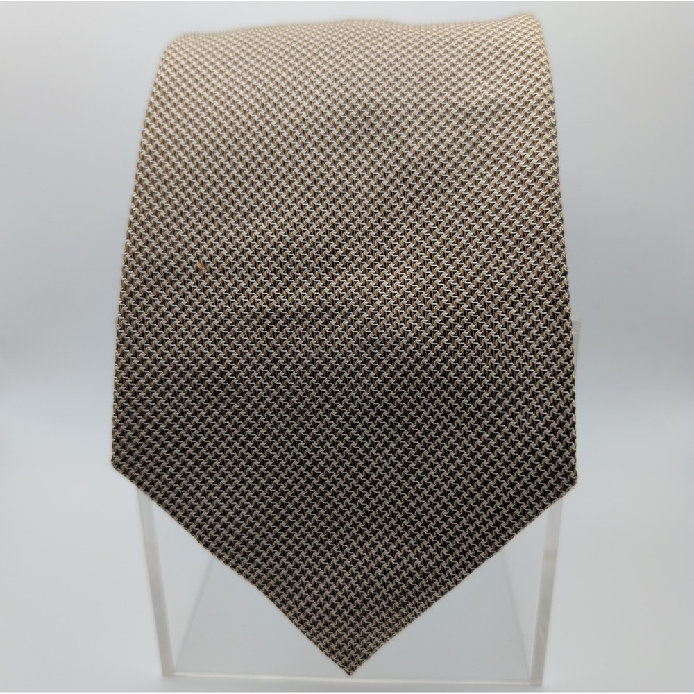 Brooks Brothers Makers Necktie Silk Brown Tan Micro-Houndstooth Made in USA